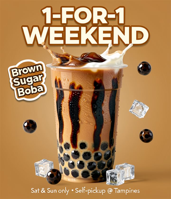 Bubble tea 1-for-1 weekend promo graphic designed from scratch