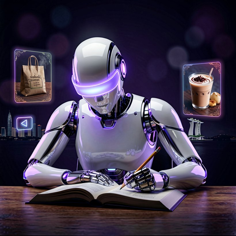 An AI robot creating content — photos and video for businesses